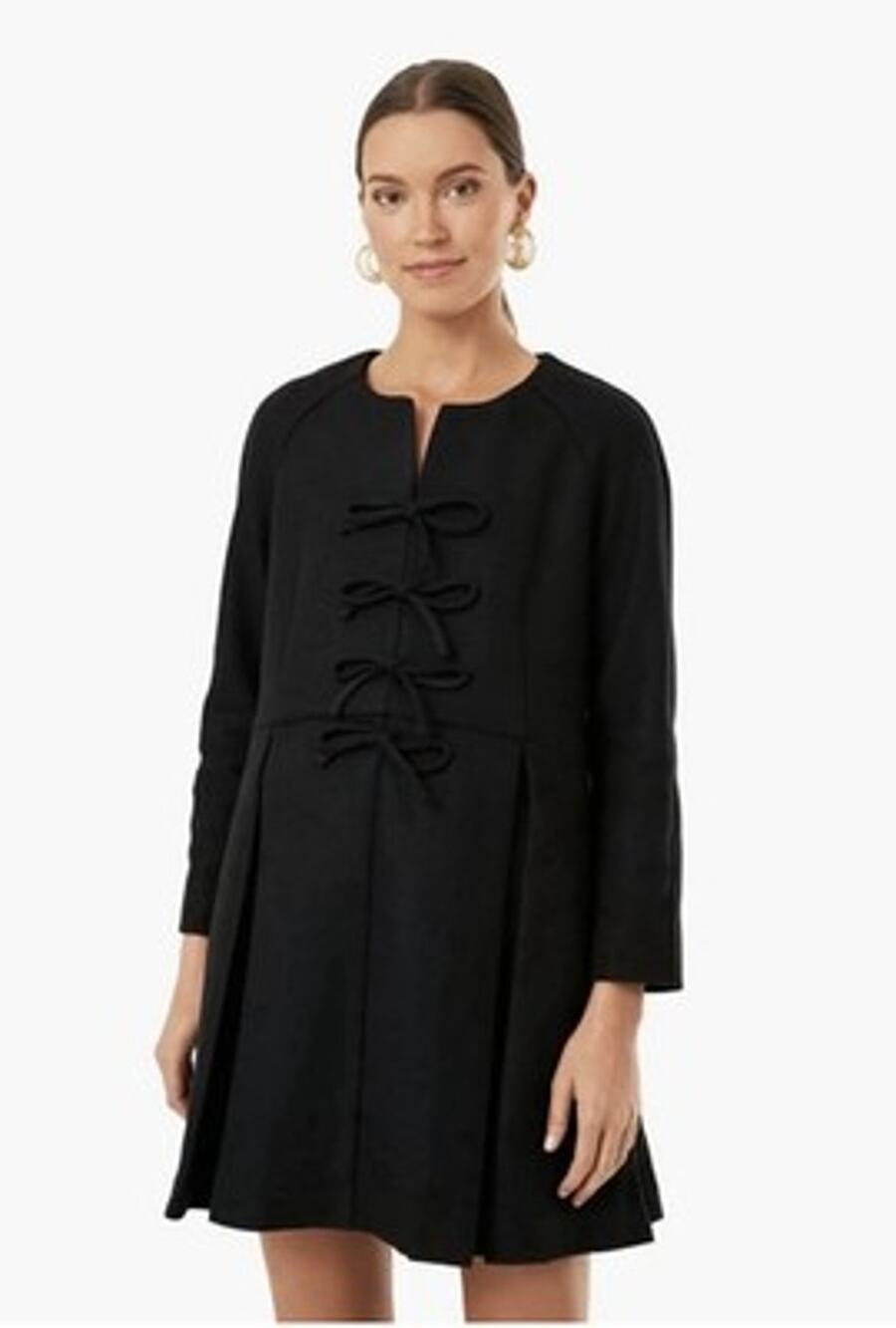 Tuckernuck Black Blair Bow Coat Dress size Women's Medium Long Sleeve A-Line